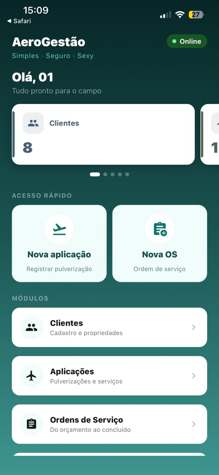 Tela inicial do AeroGestão