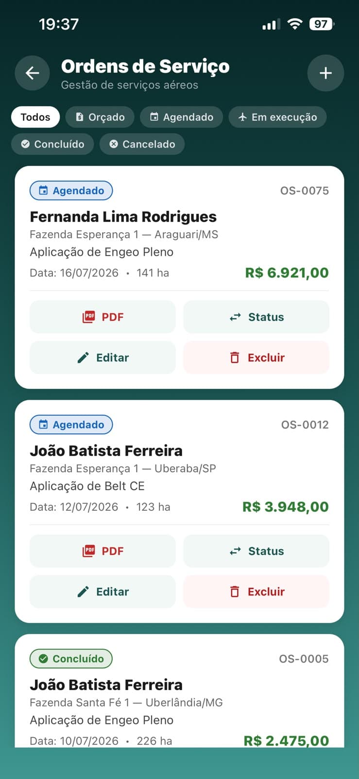 Ordens de serviço no AeroGestão